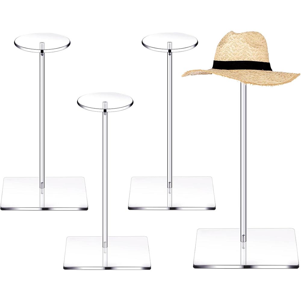 4-Set Acrylic Hat & Wig Display Rack with Pedestal Stand