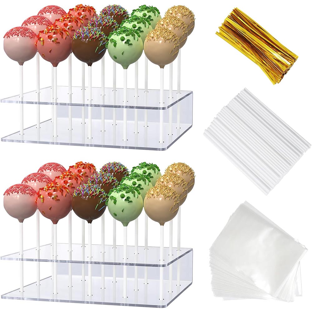 2-Pack Acrylic Cake Pop & Lollipop Holder Stand with Sticks Kit