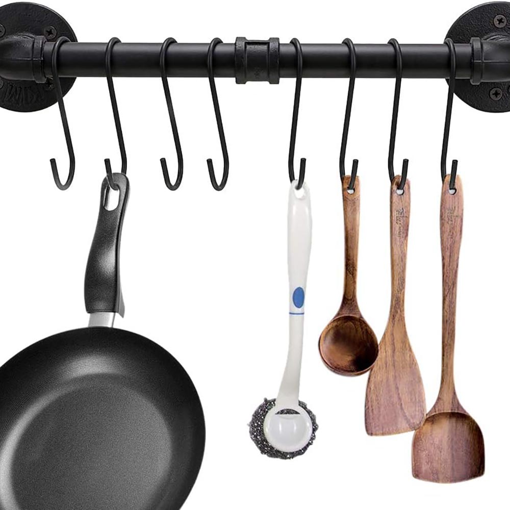 16-Inch Industrial Pipe Pan & Pot Rack with 8 Hooks 16-Inch Industrial Pipe Pan & Pot Rack with 8 Hooks