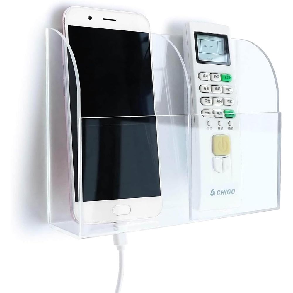 2-Compartment Clear Acrylic Universal Remote & Phone Holder