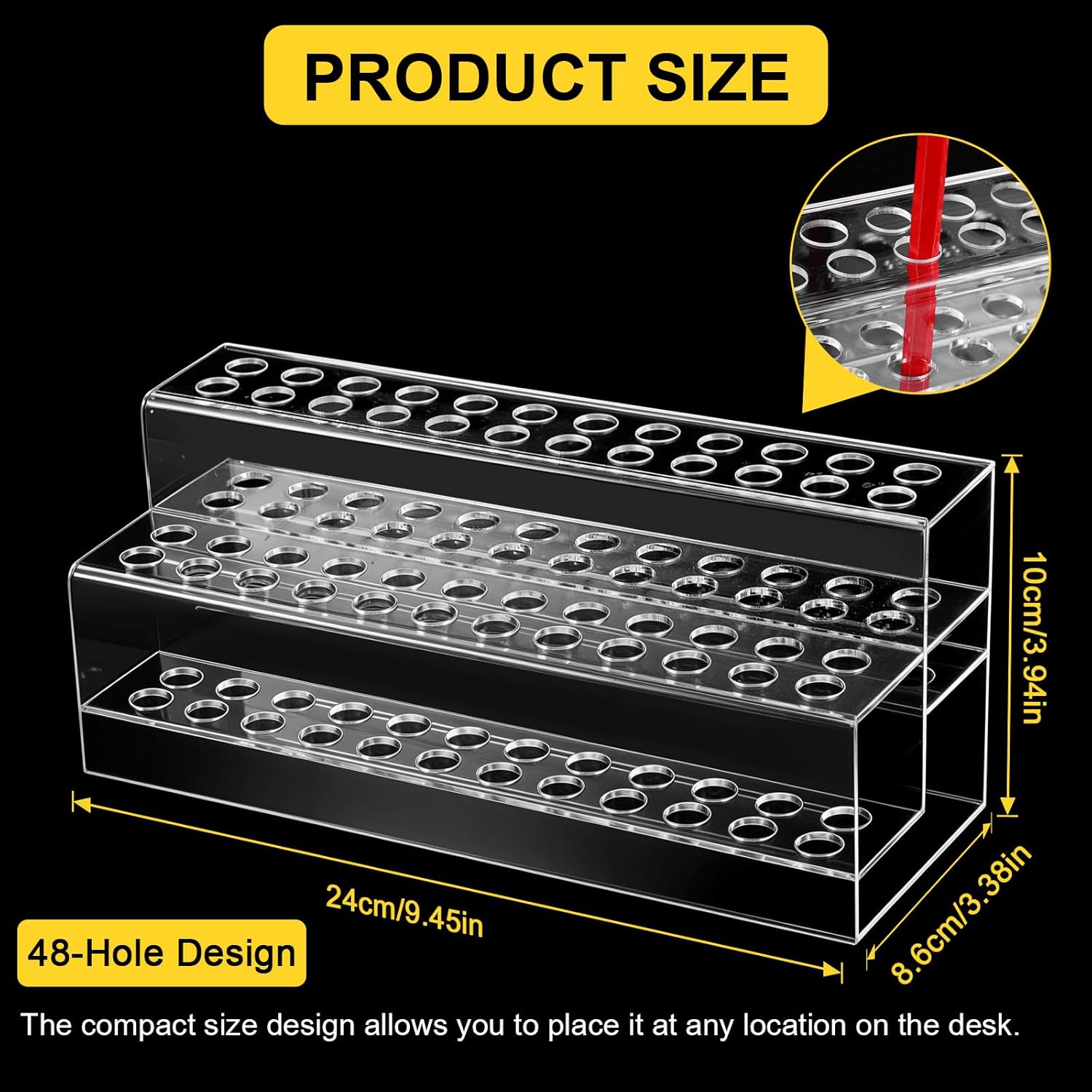 2-Tier 48-Slot Acrylic Pen & Makeup Brush Display Stand