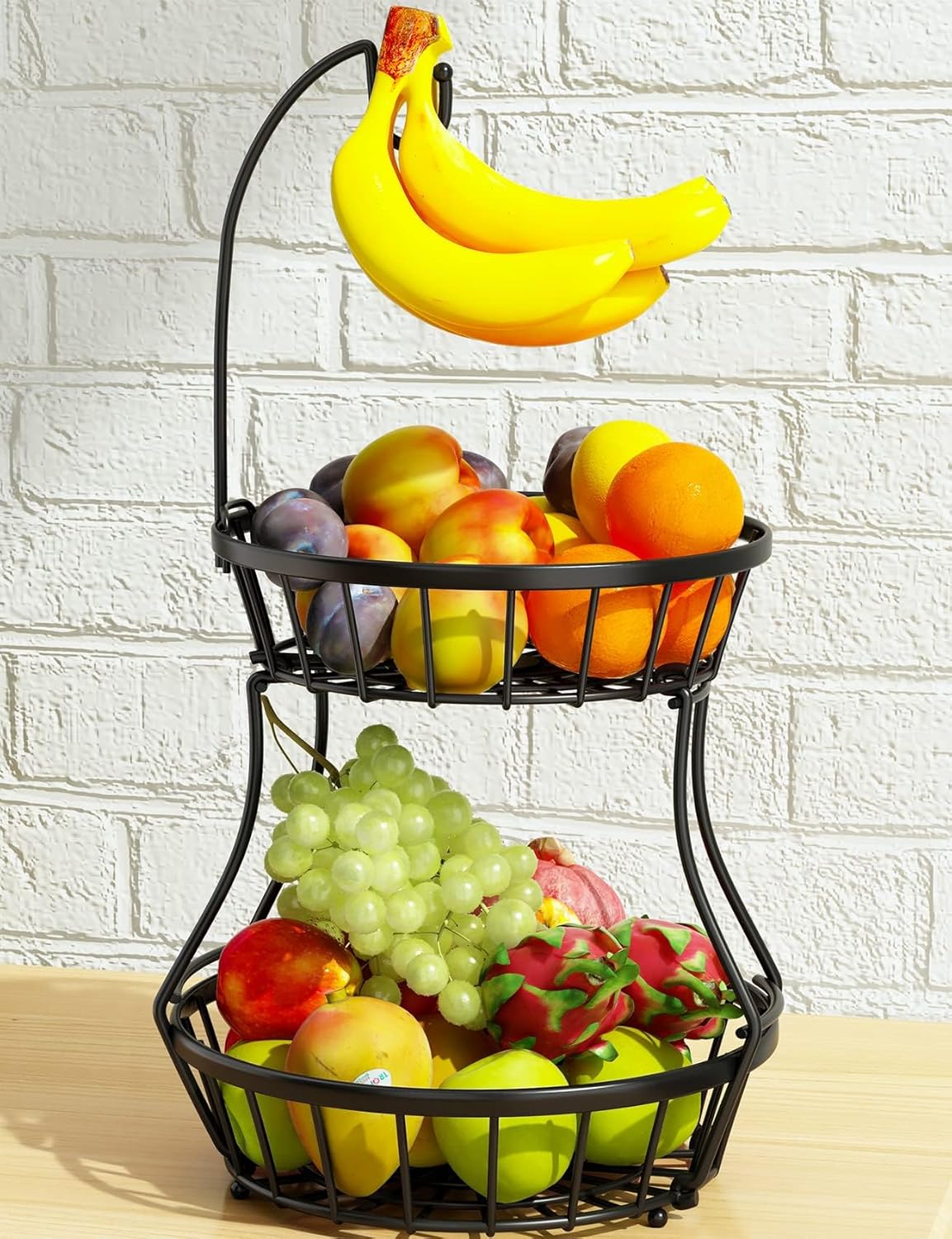 2-Tier Fruit Basket Bowl with Banana Hanger 2-Tier Fruit Basket Bowl with Banana Hanger
