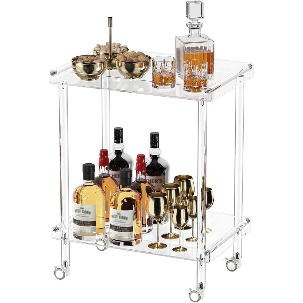 2-Tier Modern Acrylic Rolling Bar Cart with Lockable Wheels 2-Tier Modern Acrylic Rolling Bar Cart with Lockable Wheels