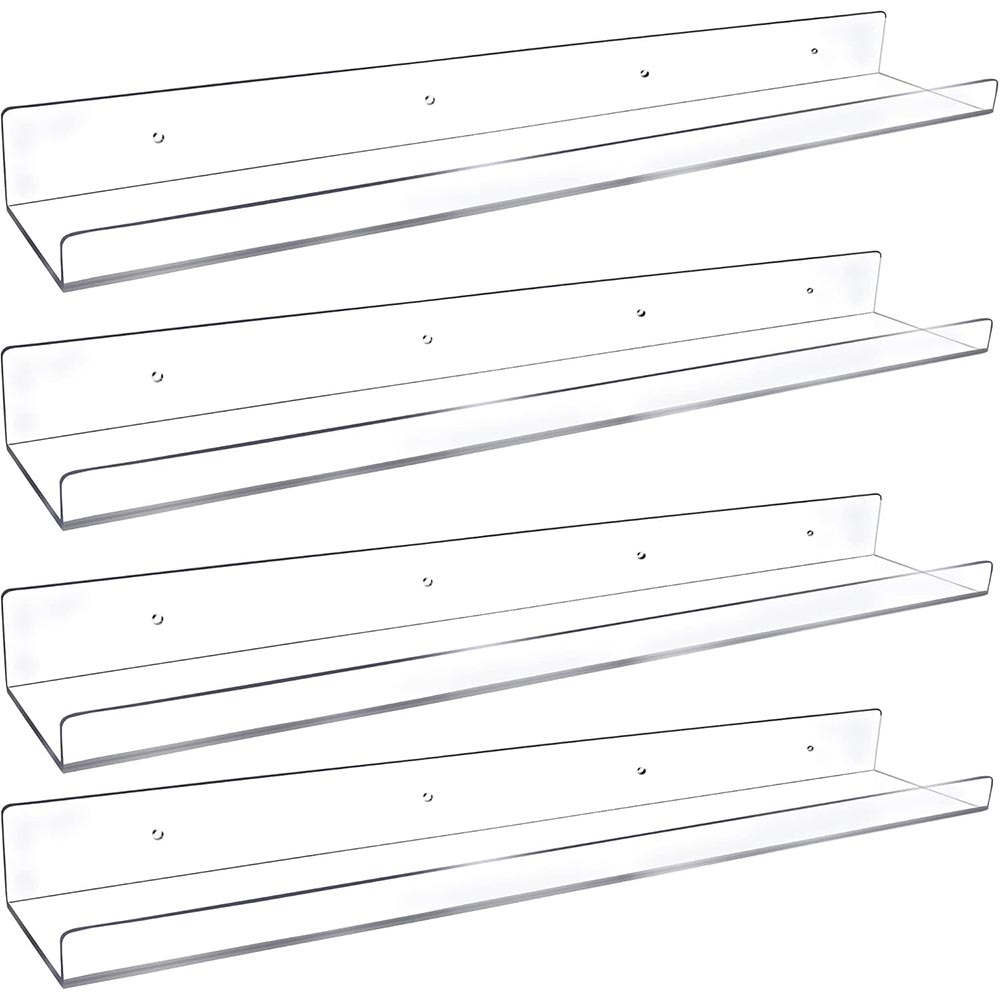 4-Pack 24-Inch Long Clear Acrylic Floating Shelves 4-Pack 24-Inch Long Clear Acrylic Floating Shelves