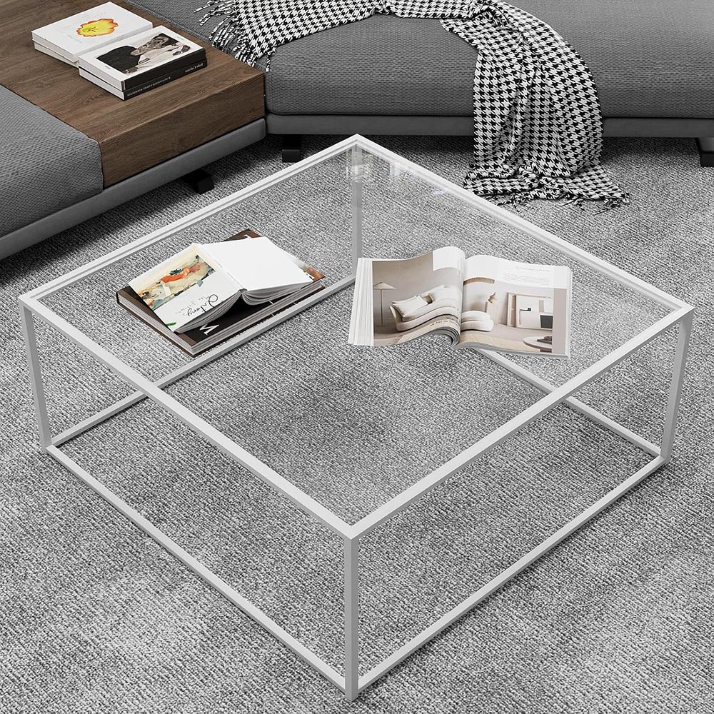 Square Glass Coffee Table with Sturdy Metal Frame Square Glass Coffee Table with Sturdy Metal Frame