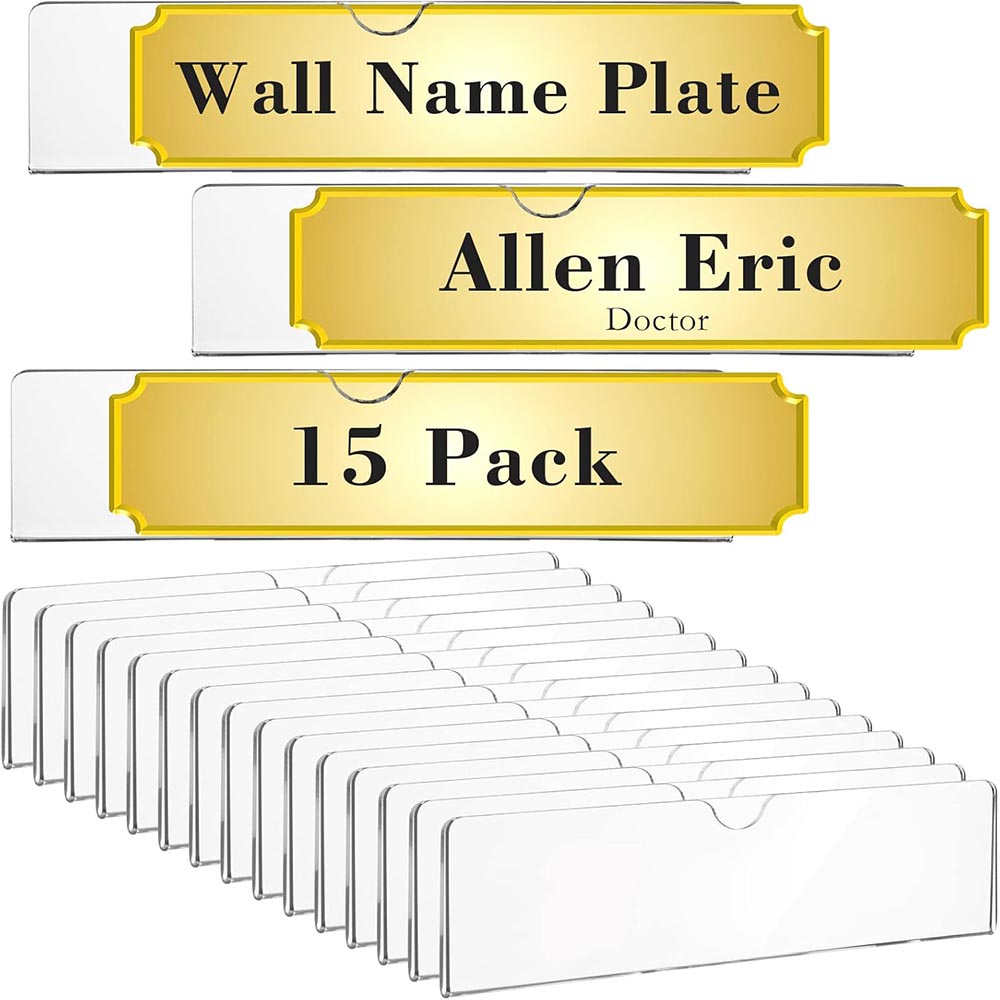 15-Pack 2×8″ Acrylic Wall Name Plate Holder with Adhesive 15-Pack 2×8″ Acrylic Wall Name Plate Holder with Adhesive