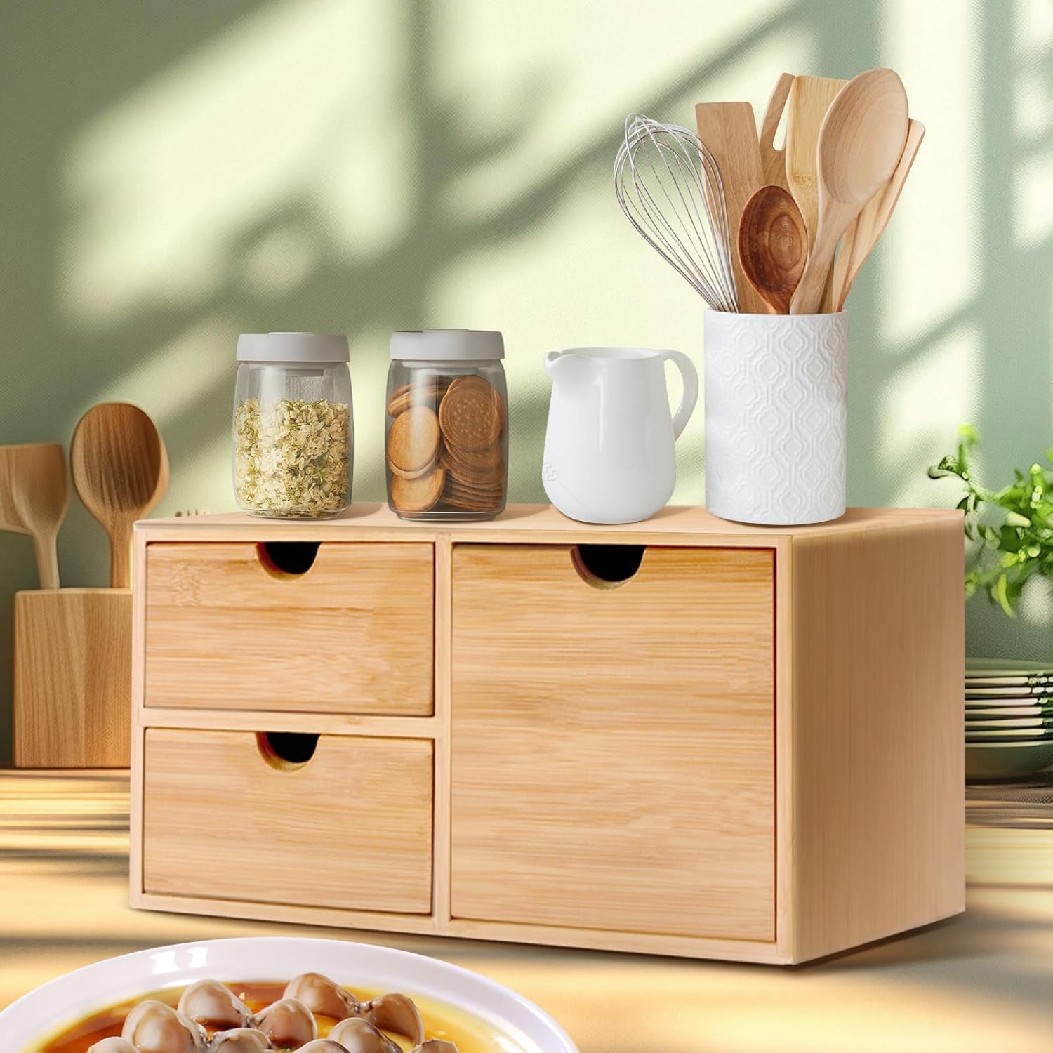 3-Drawer Bamboo Desk Organizer with Shelf 3-Drawer Bamboo Desk Organizer with Shelf