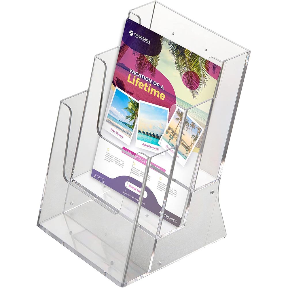 3-Tier 3-Pocket 5.5×8.5″ Clear Acrylic Desktop Brochure Holder