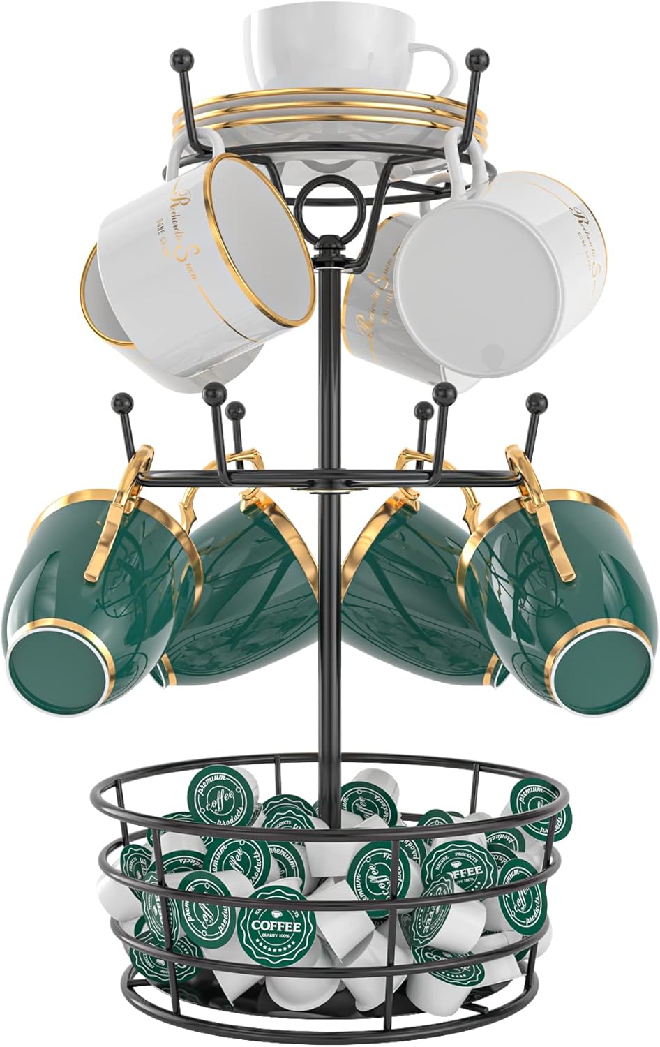 3-Tier Rotatable Metal Coffee Mug Rack with 10 Hooks 3-Tier Rotatable Metal Coffee Mug Rack with 10 Hooks