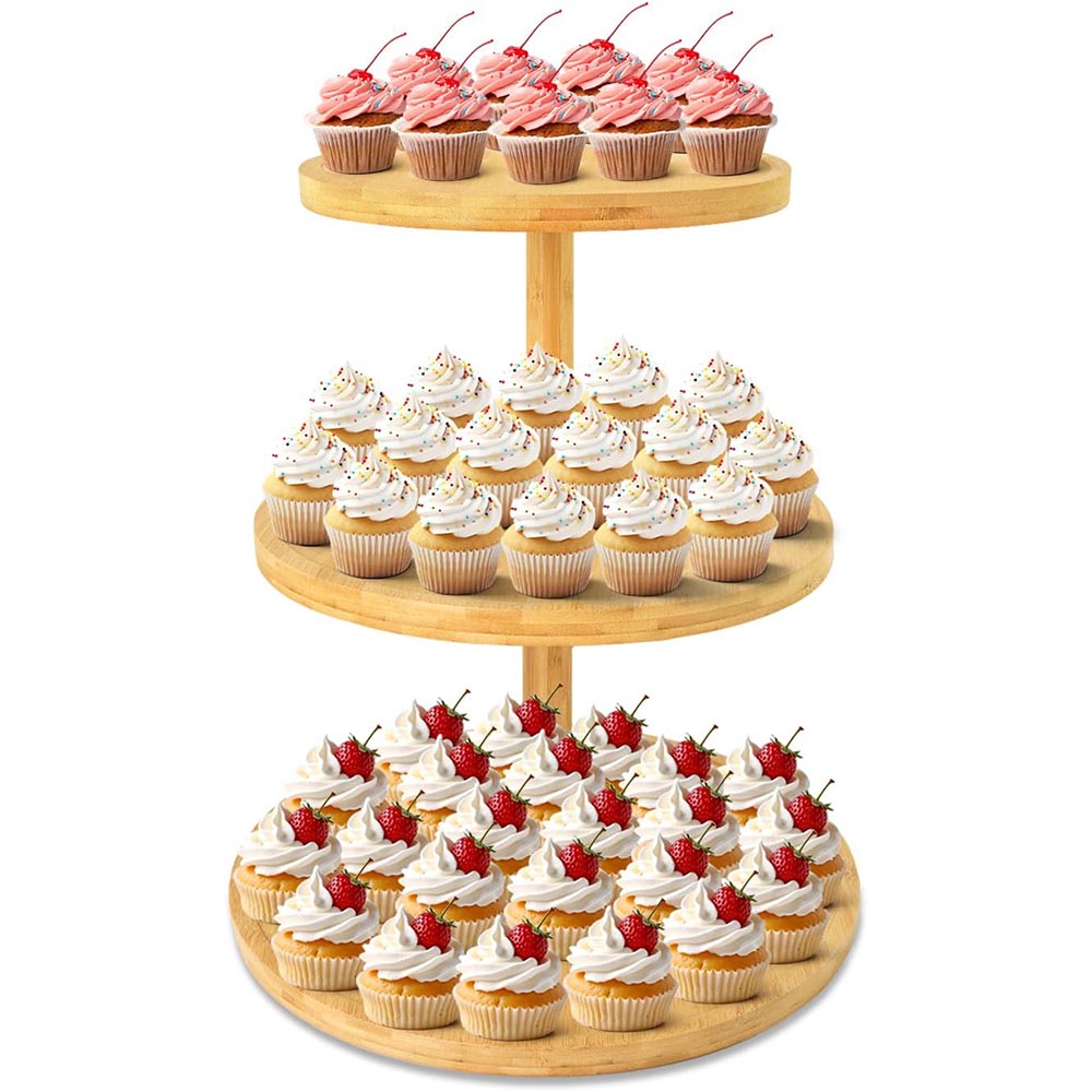 3-Tier Large Round Rotatable Wood Cupcake Stand 3-Tier Large Round Rotatable Wood Cupcake Stand