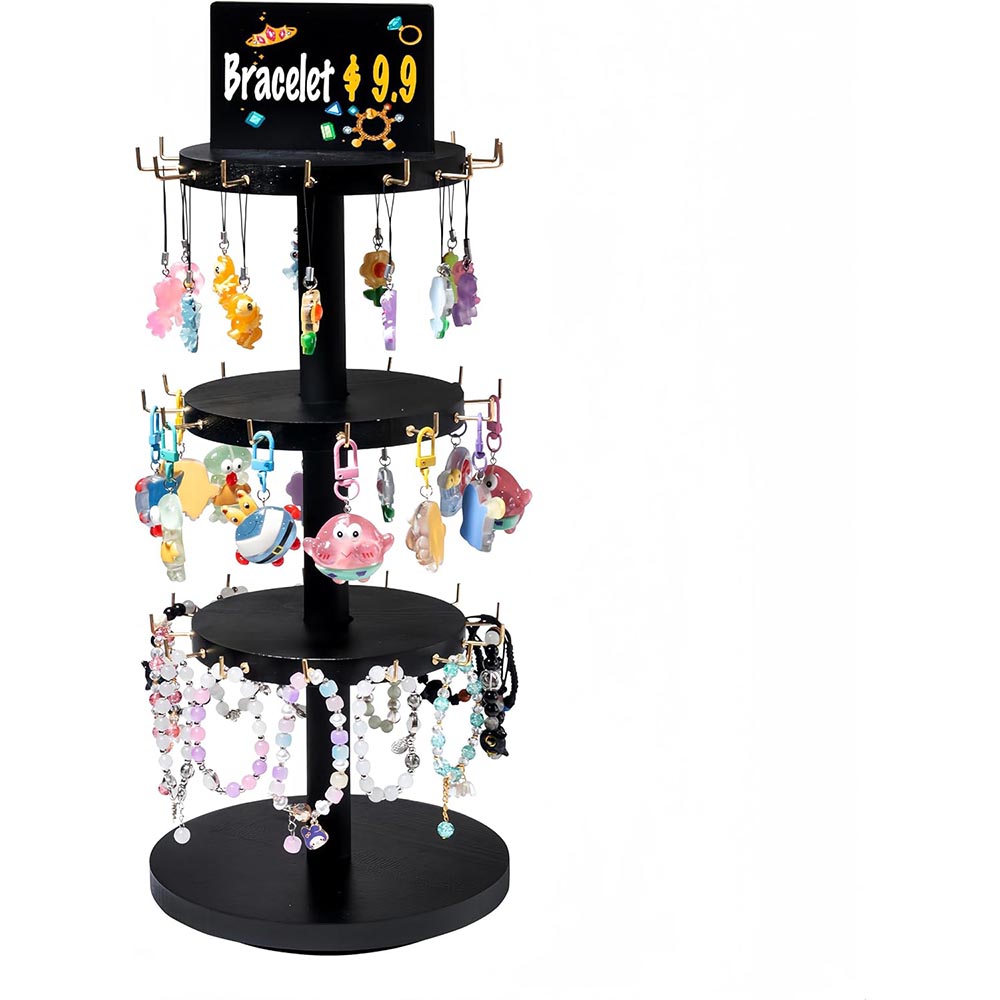 3-Tier Wooden Rotating Bracelet & Key Chain Display Stand 3-Tier Wooden Rotating Bracelet & Key Chain Display Stand