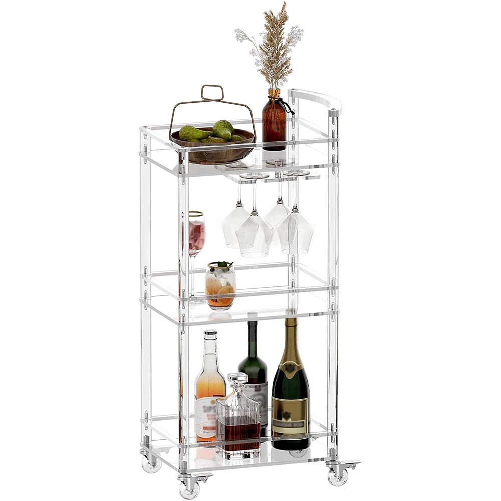3-Tier Small Acrylic Rolling Bar Cart with Glass Holders 3-Tier Small Acrylic Rolling Bar Cart with Glass Holders