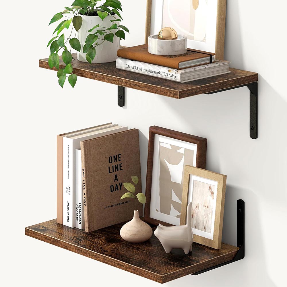 Set of 2 Deep Floating Shelves with Metal Brackets Set of 2 Deep Floating Shelves with Metal Brackets