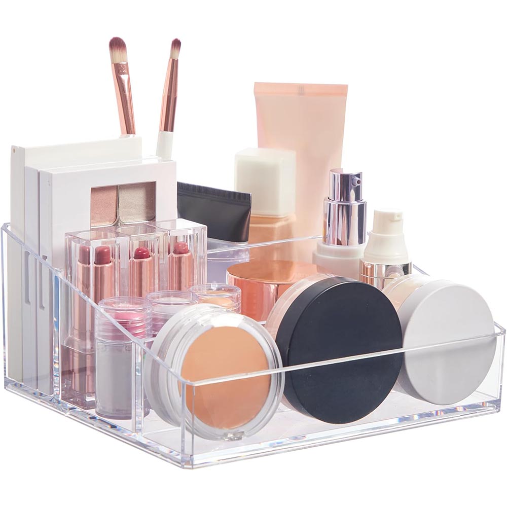 4-Compartment Clear Plastic Small Countertop Vanity Organizer