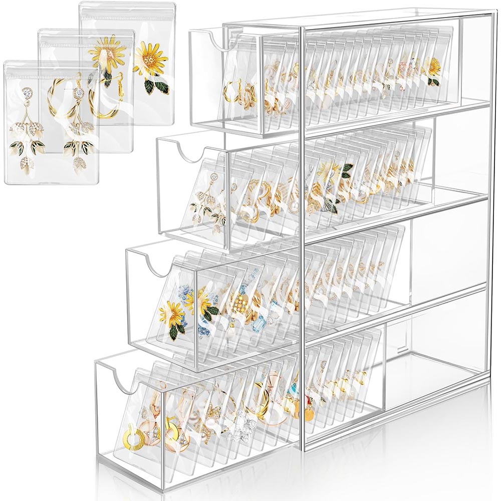 4-Drawer Clear Acrylic Earring Holder & Jewelry Organizer