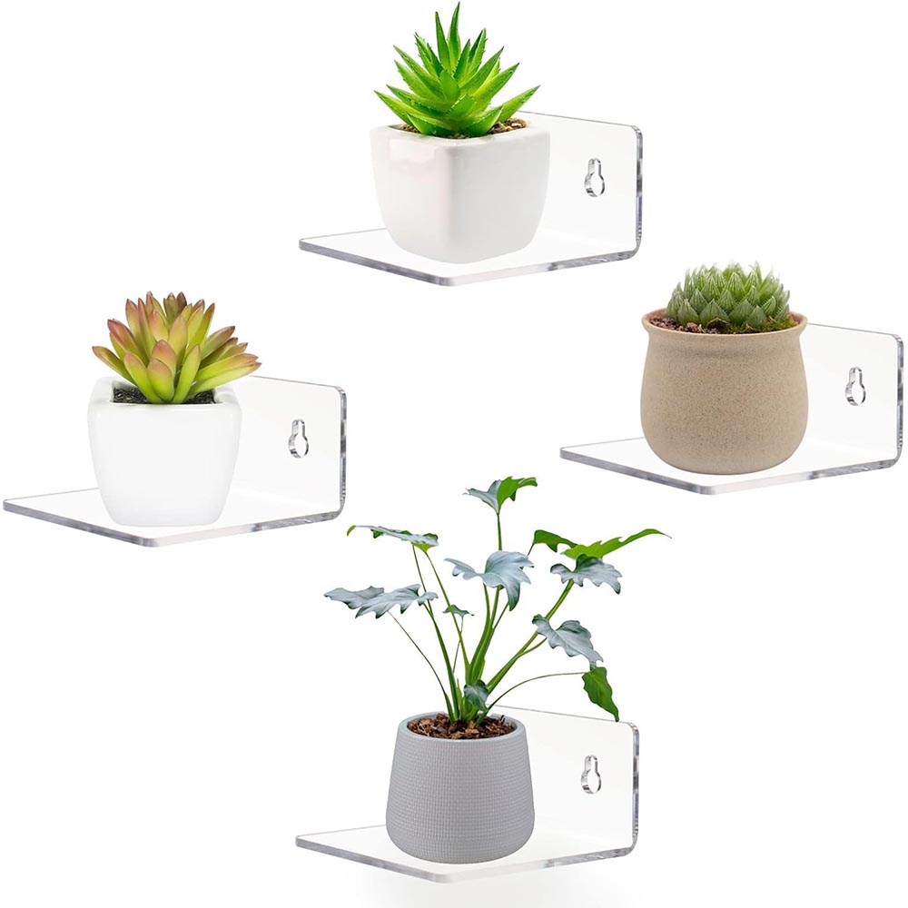 4-Inch Small Clear Acrylic Floating Shelves with Adhesive 4-Inch Small Clear Acrylic Floating Shelves with Adhesive