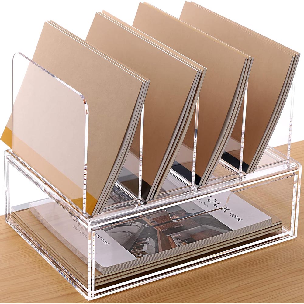 4-Section Acrylic Upright Desk Organizer with Drawer 4-Section Acrylic Upright Desk Organizer with Drawer