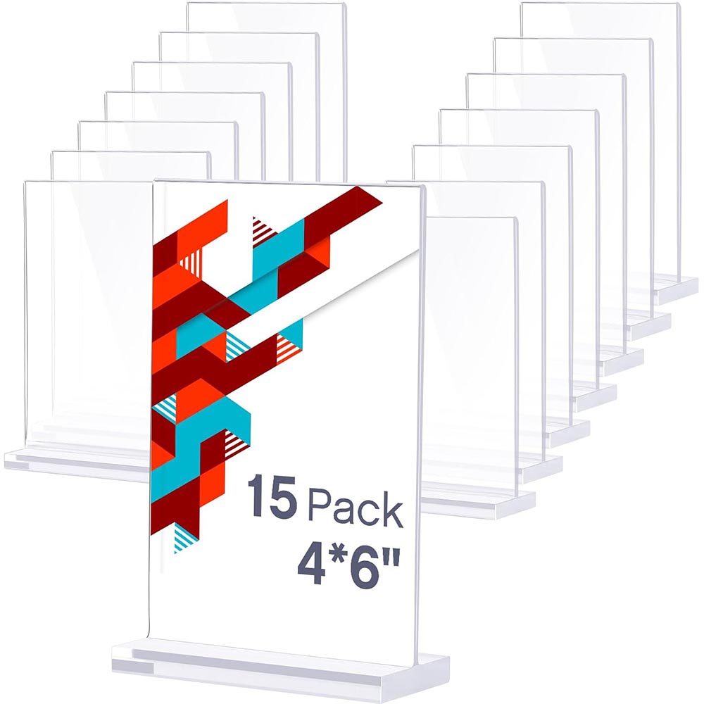 15-Pack 4×6″ Double-Sided Slanted Acrylic Sign Holders