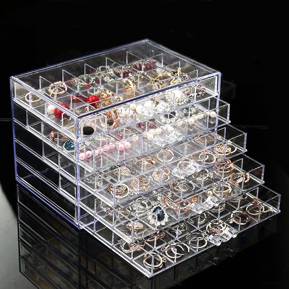 5-Drawer Transparent Acrylic Earring & Jewelry Organizer Box