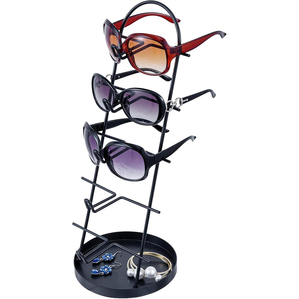 5-Pair Modern Black Metal Sunglass Display Stand with Ring Tray 5-Pair Modern Black Metal Sunglass Display Stand with Ring Tray