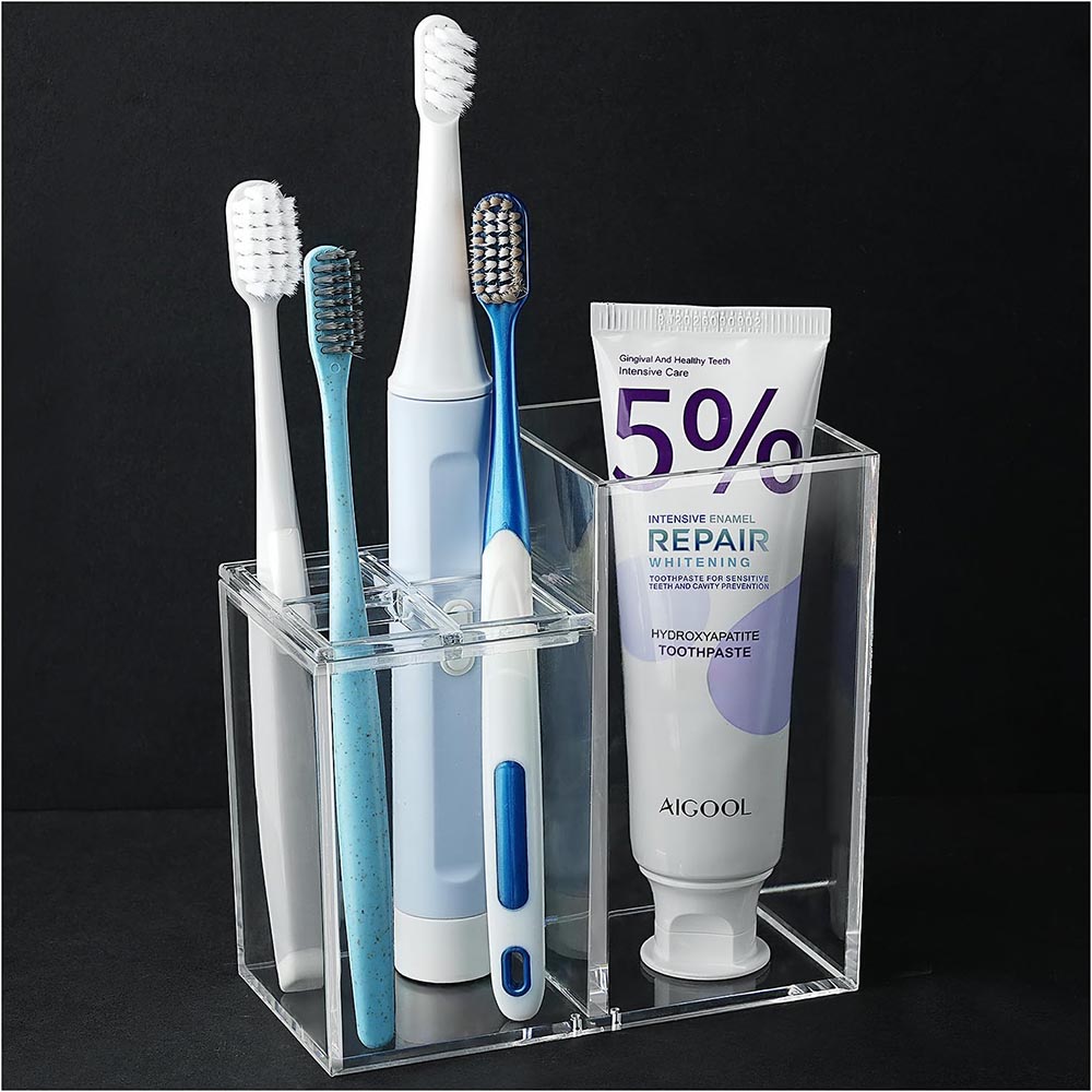 5-Slot Clear Acrylic Toothbrush & Toothpaste Holder