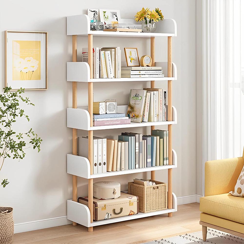 5-Tier Modern Wooden Open Bookcase with Solid Wood Frame 5-Tier Modern Wooden Open Bookcase with Solid Wood Frame