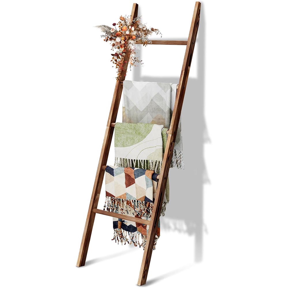 5.3FT 5-Tier Wooden Decorative Blanket Ladder Rack 5.3FT 5-Tier Wooden Decorative Blanket Ladder Rack