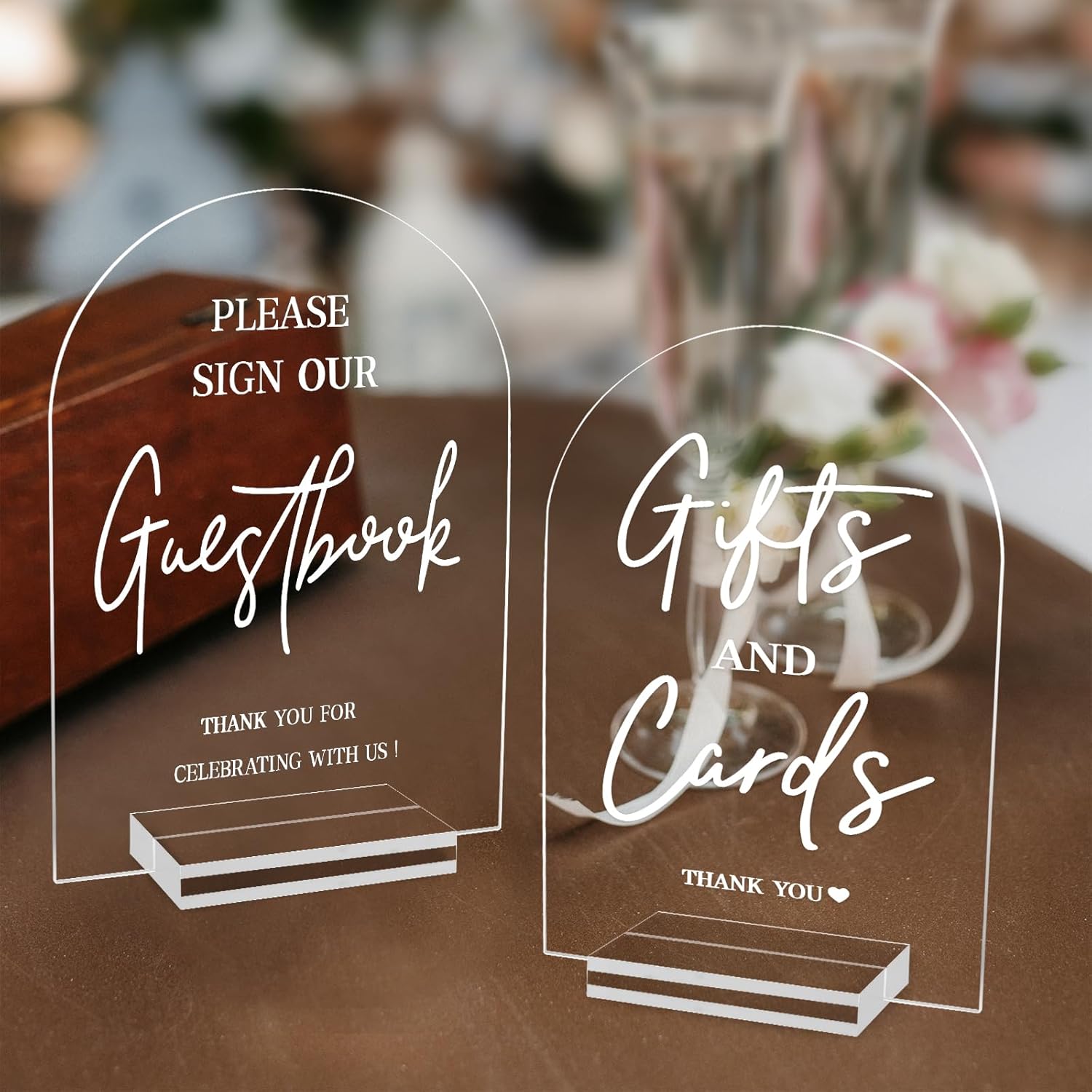 Set of 2 Clear Acrylic Wedding Signs with Holders