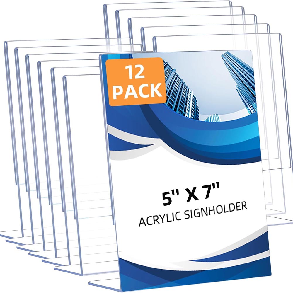 12-Pack 5×7 Slanted Back Vertical Acrylic Sign Holders 12-Pack 5×7 Slanted Back Vertical Acrylic Sign Holders
