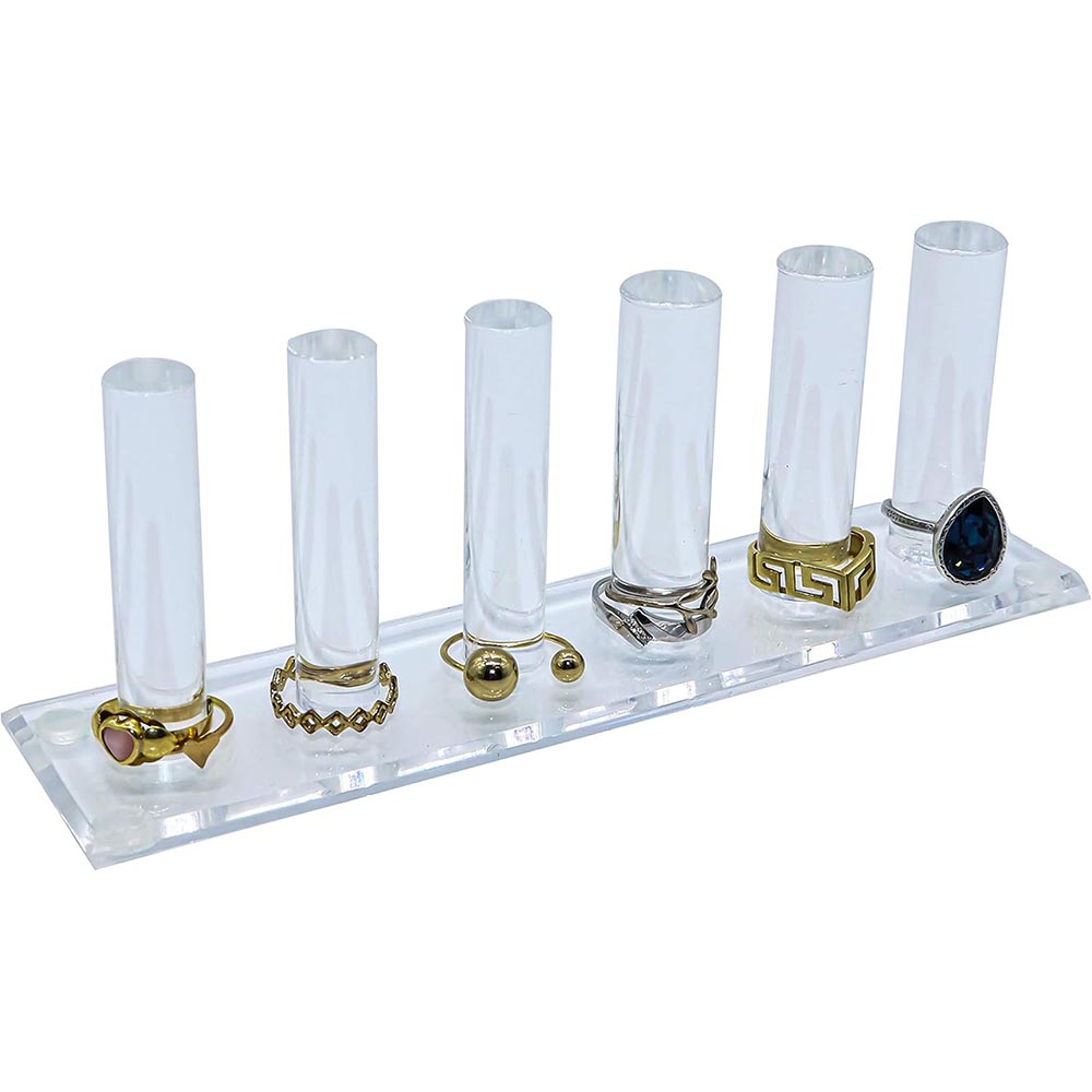 6-Rod Clear Acrylic Cylinder Ring Holder Jewelry Stand