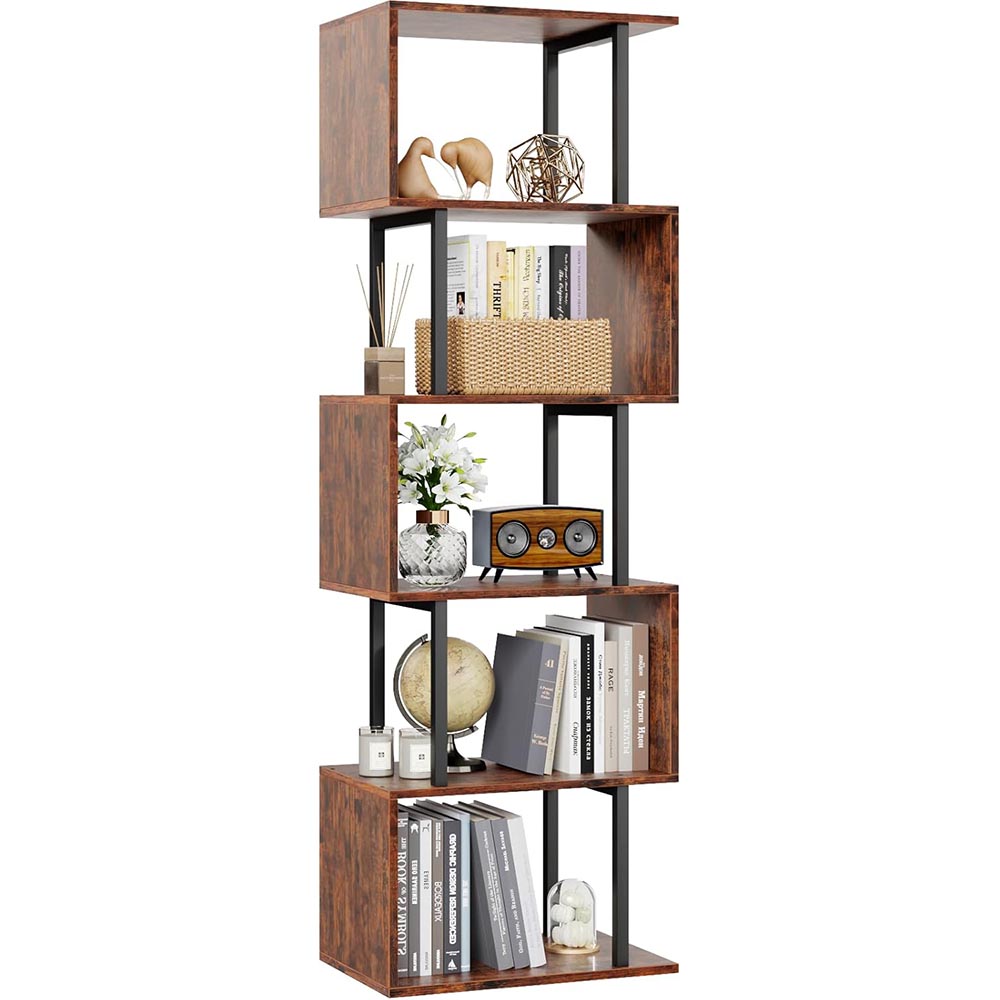 6-Tier S-Shaped Geometric Bookcase (Wood & Metal) 6-Tier S-Shaped Geometric Bookcase (Wood & Metal)