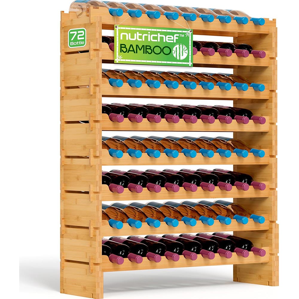 8-Tier Stackable Bamboo Wine Rack (72 Bottle Capacity)
