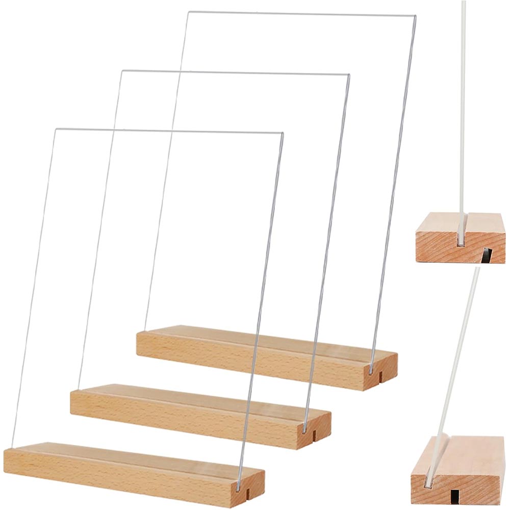 3-Pack 8.5×11″ Acrylic Sign Holder with Wood Base 3-Pack 8.5×11″ Acrylic Sign Holder with Wood Base