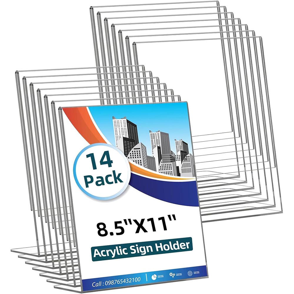 14-Pack 8.5×11″ L-Shape Vertical Plastic Paper Display Stand