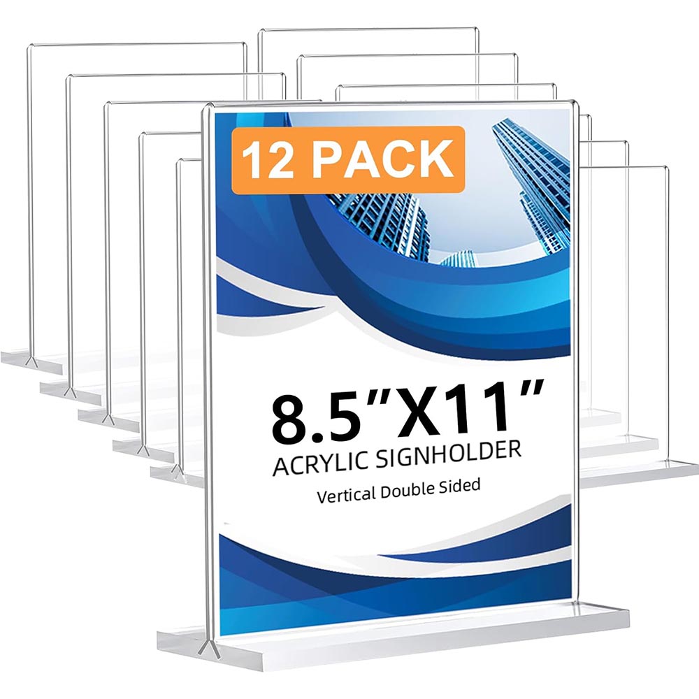12-Pack 8.5×11″ T-Shape Double-Sided Clear Sign Holder 12-Pack 8.5×11″ T-Shape Double-Sided Clear Sign Holder