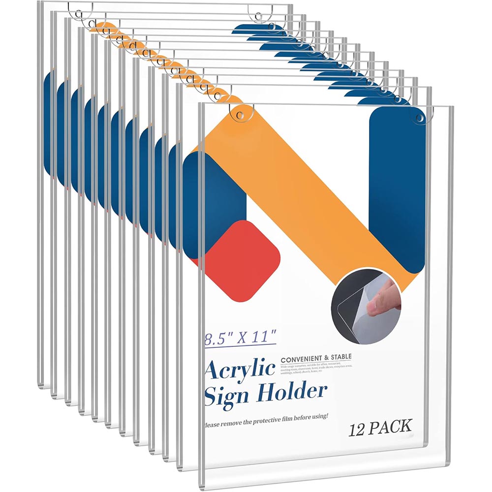 12-Pack 8.5×11 Wall Mount Acrylic Sign Holder with Screws & Tape