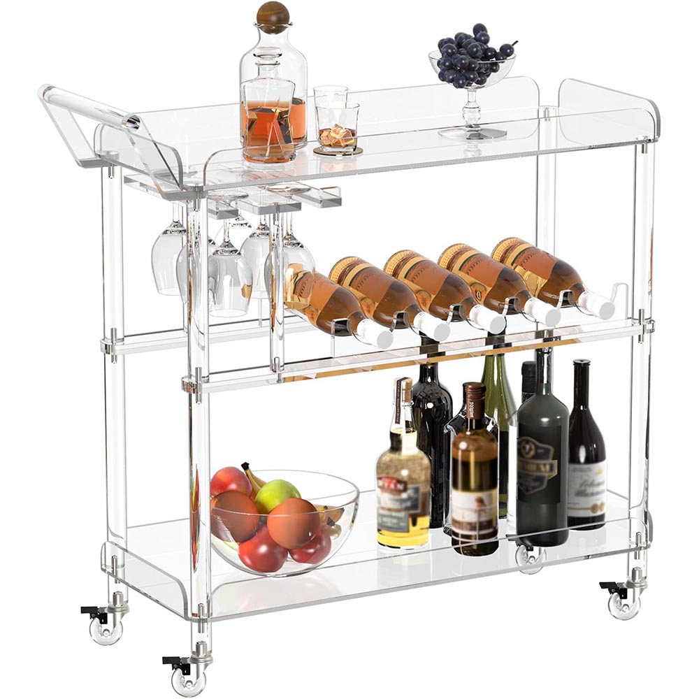 Large Acrylic Rolling Bar Cart with Wine Rack & Glass Holder Large Acrylic Rolling Bar Cart with Wine Rack & Glass Holder