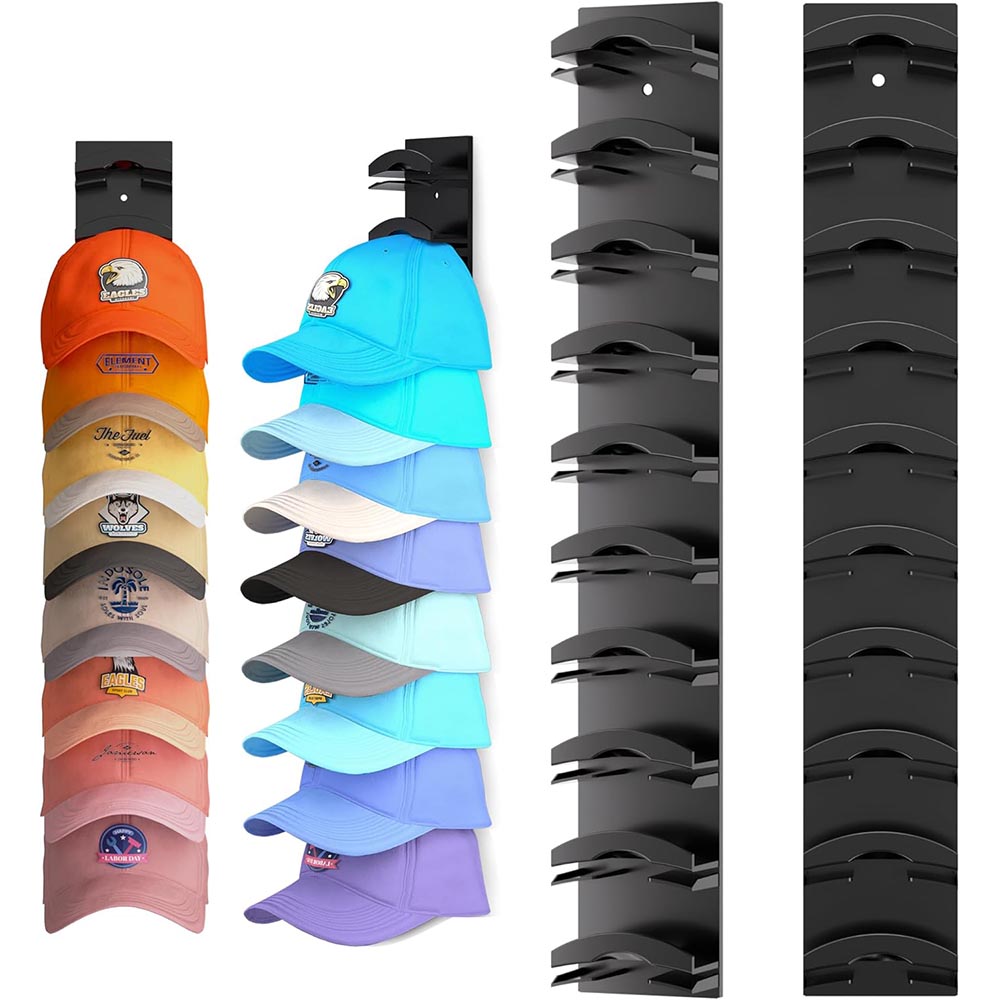 2-Pack Wall Mount Hat Rack Organizer for 20 Baseball Caps