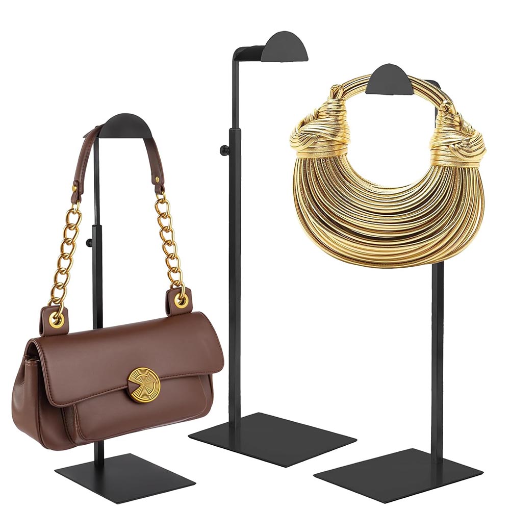 3-Pack Adjustable Black Steel Purse & Handbag Display Stands 3-Pack Adjustable Black Steel Purse & Handbag Display Stands