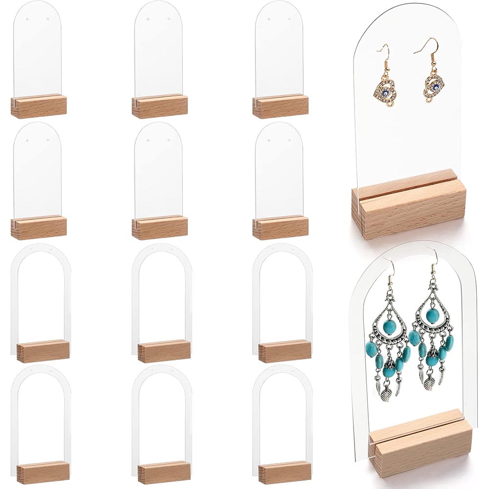 24-Pack Arch Acrylic Earring Display Stand with Wooden Bases