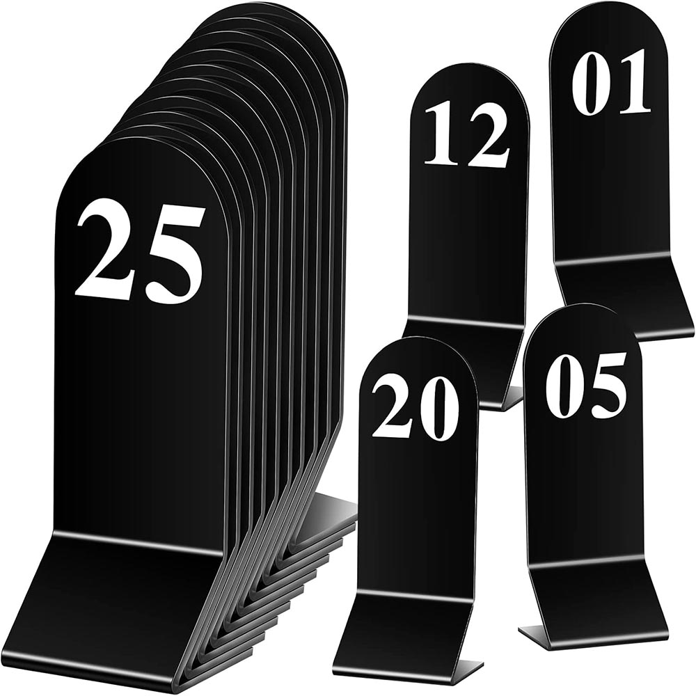 Set of 1-25 Black Acrylic Double-Sided Table Numbers