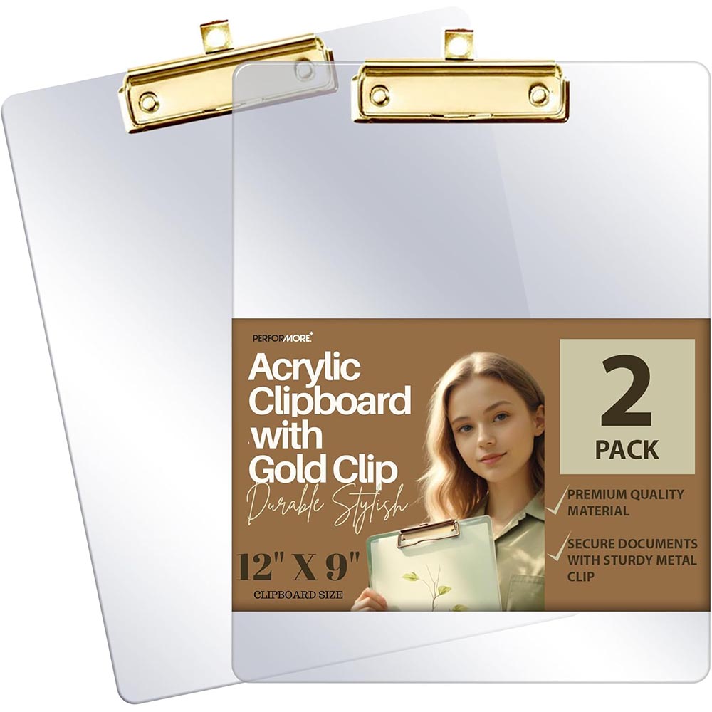 2-Pack Clear Acrylic Clipboard with Gold Metal Clip 2-Pack Clear Acrylic Clipboard with Gold Metal Clip
