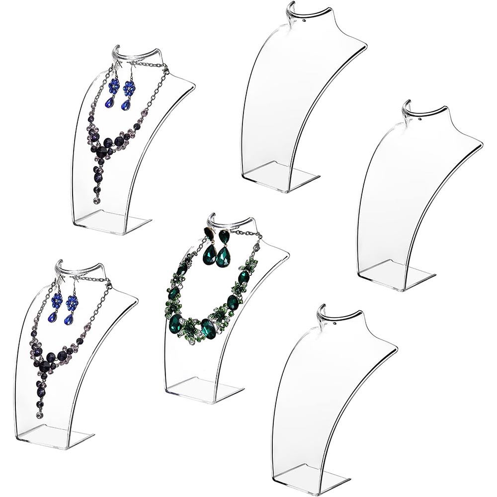 Set of 6 Premium Clear Acrylic 3D Necklace Bust Display Stands