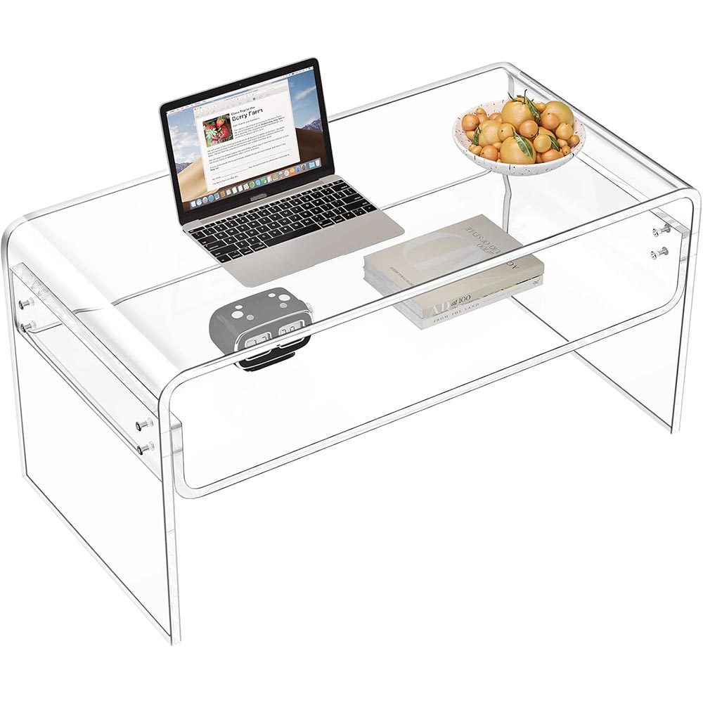 Clear Rectangle Acrylic Side Table with Open Storage Clear Rectangle Acrylic Side Table with Open Storage