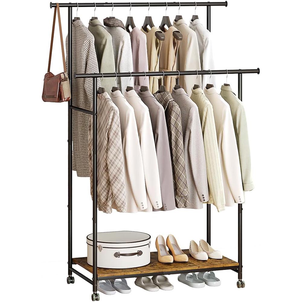 Double-Rod Heavy Duty Rolling Clothing & Garment Rack Double-Rod Heavy Duty Rolling Clothing & Garment Rack