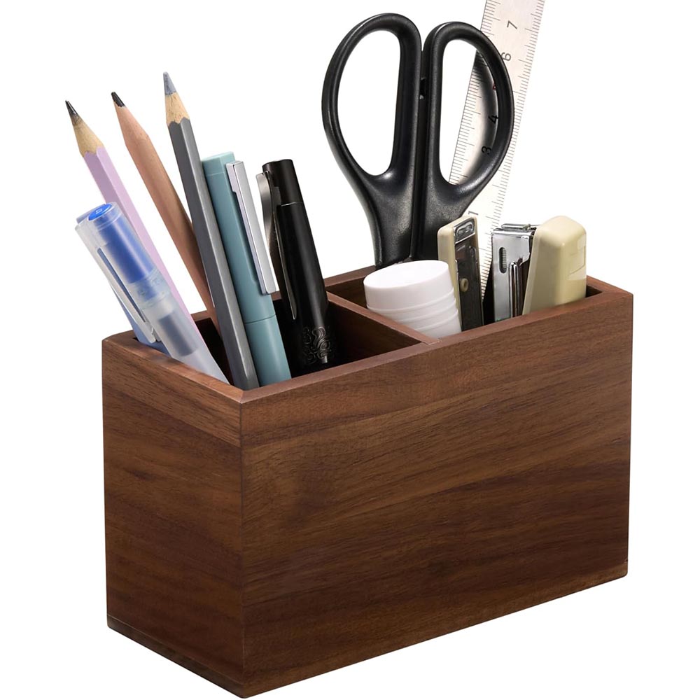 Double-Slot Walnut Wood Pencil & Pen Holder for Desk Double-Slot Walnut Wood Pencil & Pen Holder for Desk