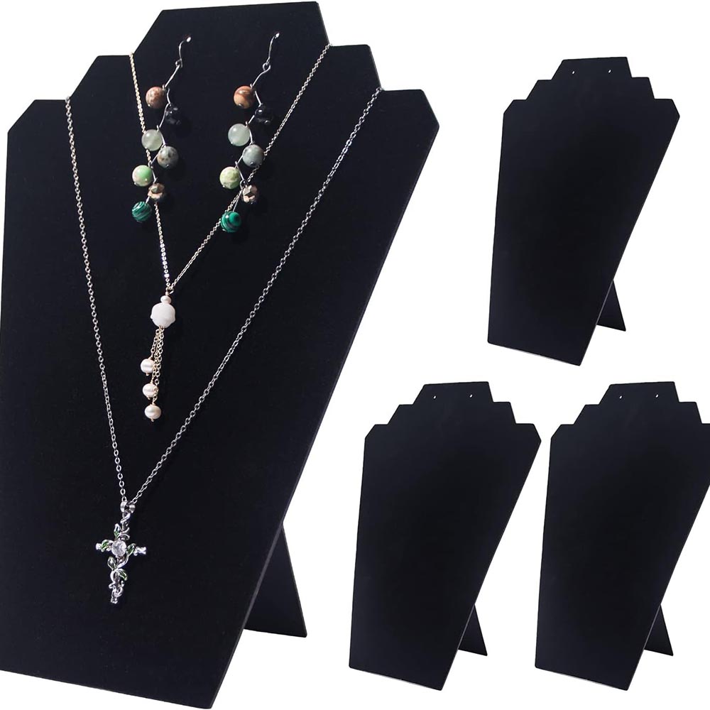 4-Set Black Velvet Foldable Necklace Bust Display Stand