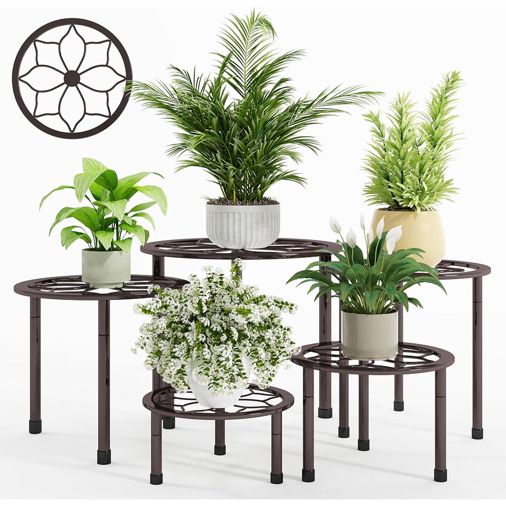5-Pack Heavy Duty Metal Plant Stands (Brown) 5-Pack Heavy Duty Metal Plant Stands (Brown)