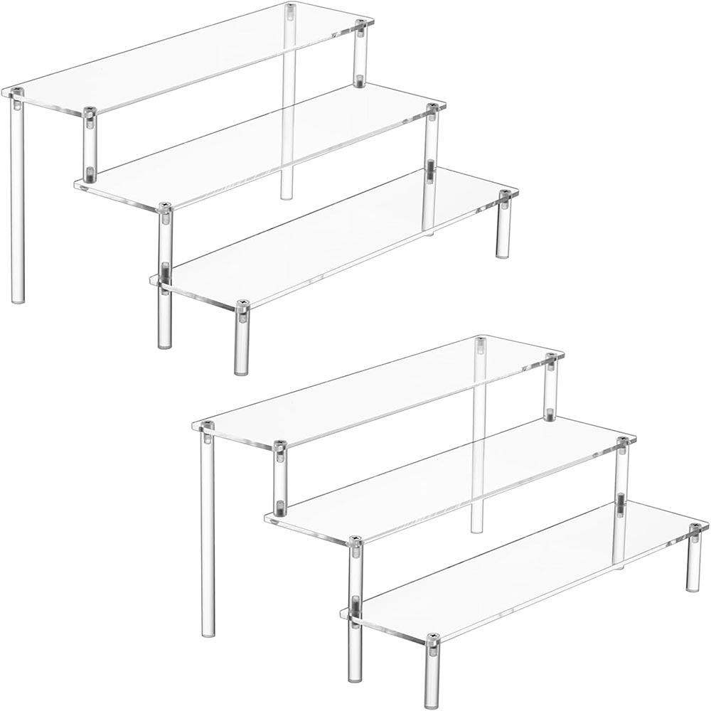 2-Pack Large 3-Tier Clear Acrylic Display Shelf Risers 2-Pack Large 3-Tier Clear Acrylic Display Shelf Risers