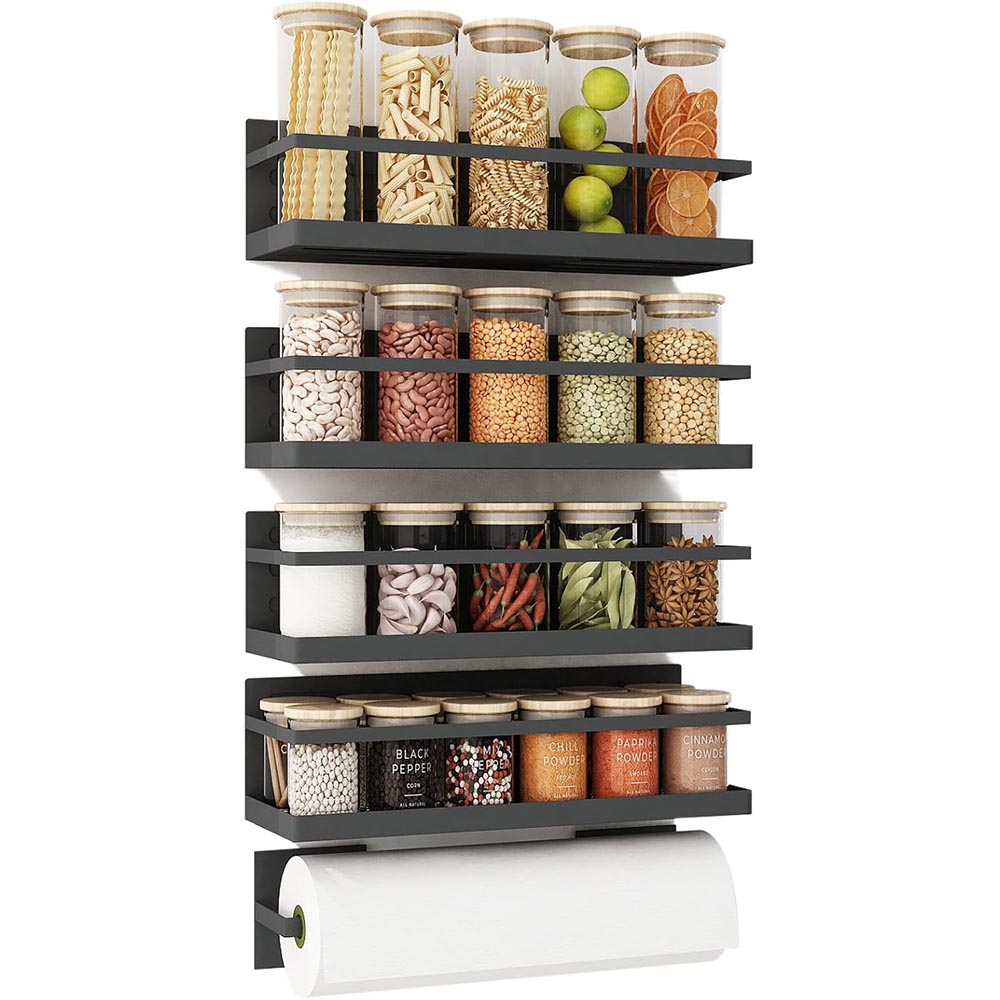 4-Pack Magnetic Spice Rack with Paper Towel Holder 4-Pack Magnetic Spice Rack with Paper Towel Holder